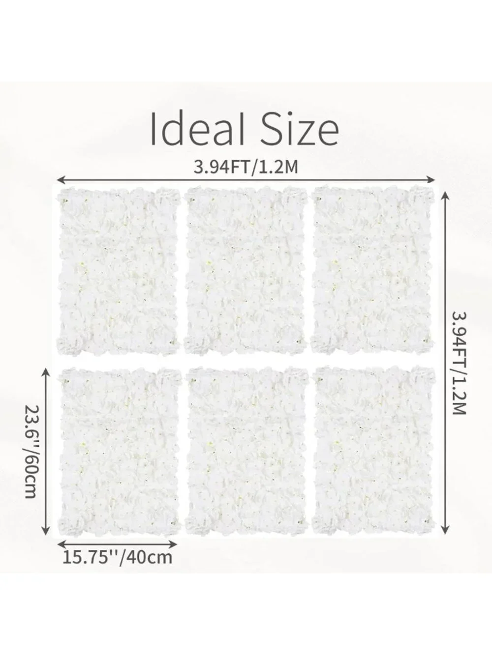 Set of 6 White Artificial Flower Wall Panels - 24x16 Inch Floral Decor